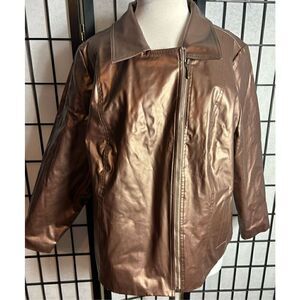 Liz& Me Gokden Bronze Zip Up Faux Leather Jacket